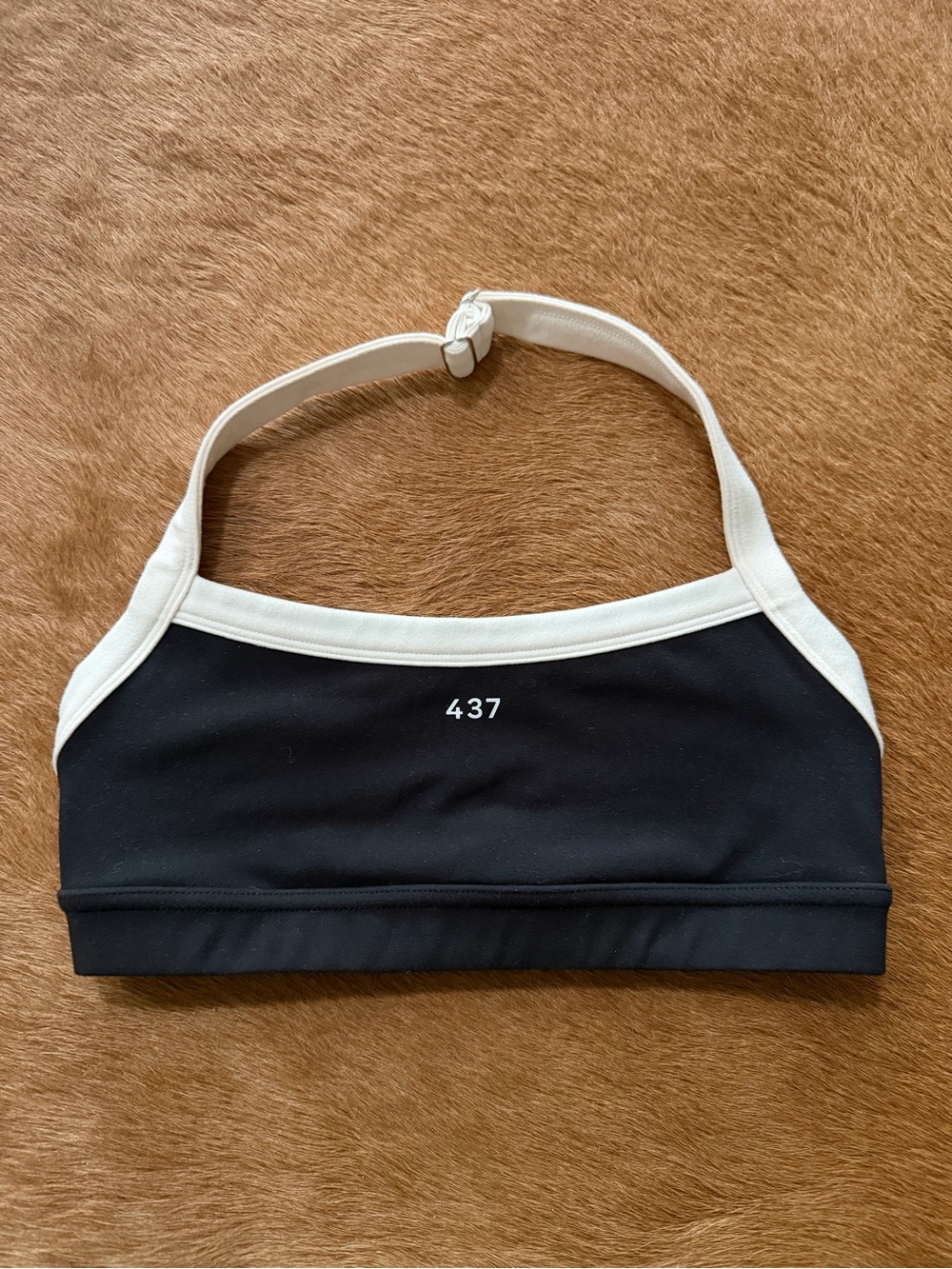437 The Halter Sports Bra Crop Top black cream white small XS